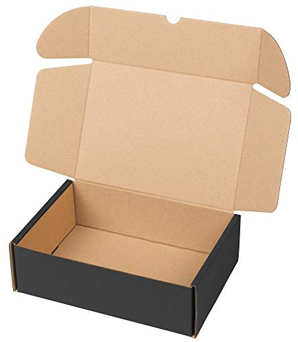 packer PRO Packung mit 25 Versandboxen aus Karton für Ecommerce und Geschenke, Schwarz, selbstmontierend, klein, 25 x 18 x 8 cm