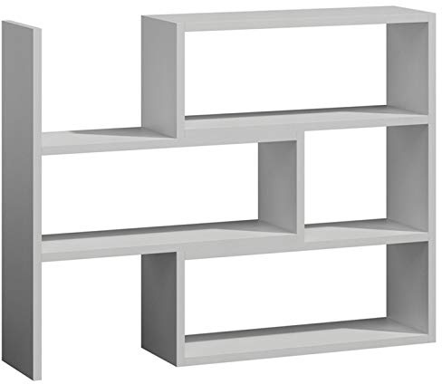 MATKAM IREK Stehregal aus Holz, regulierbare Breite, B/H/T 80-145 x 110 x 28 cm, Holzstärke 18 mm, perfekt als Eckregal oder Raumtrenner, Verschiedene Ausführungen, max. Belastung 30 kg (Weiß)