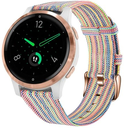 ahayo Armband für Garmin Vivoactive 4S / Vivomove 3S / Venu 2S, 18mm Weiches Nylon Atmungsaktives Uhrenarmband mit Rose Gold Verschluss für Garmin Forerunner 255s (Bunt)