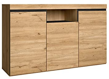 Skraut Home – Sideboard – Naturemodell – 140 x 40 x 81 cm – Eingangsseitenschrank mit 3 Türen – nordischer Stil – Melamin – Eiche und Schwarz