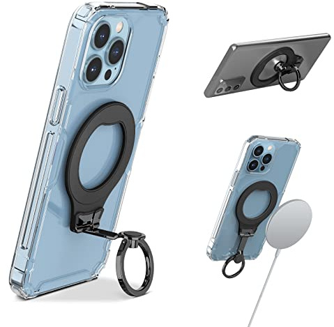 Nillkin Phone Finger Holder Grip Compatible with MagSafe Wireless Charging, 360° Adjustable Phone Magnetic Ring Satnd for iPhone 12/13/14 Pro Max/Plus, Samsung Galaxy S22/S21/S20/Ultra/Plus, Black