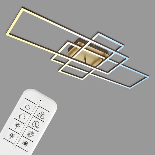 BRILONER - Lámpara de Techo Regulable, Incluye Remoto, Control de Temperatura de Color, Función de Luz Nocturna, Temporizador, 51 W, 6600 Lúm, Plafon, Plafones para Techo LED, Lampara, Oro-Marrón