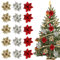Fleurs de Poinsettia de Paillettes de Noël, FainFun 15 Pièces 14*14CM Fleur Poinsettia Deco de Noel Rouge Or Argent, Fleur de Simulation pour Sapin de Noël, pour la Décoration de Noël, Mariage, Fête