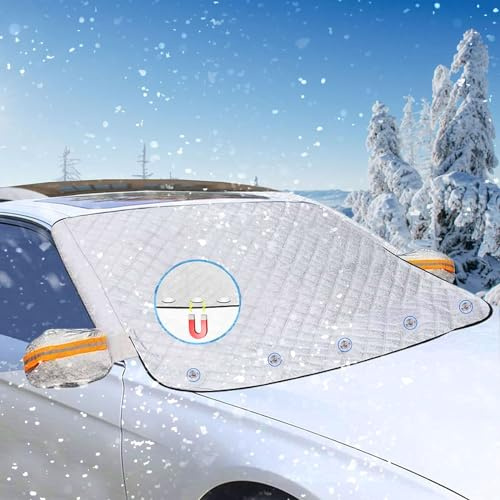 Frontscheibenabdeckung Auto, Magnetische Windschutzscheibenabdeckung, Faltbare Autoabdeckung Winter 145×113cm, Auto Winter Zubehoer für Die Meisten Autoschutzscheiben, EIS, Frost, Staub, Sonne (A)