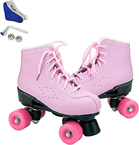 JianJud Rollschuhe PU-Leder High-Top-Rollschuhe Vierrad-Rollschuhe Glänzende Rollschuhe Mit Tragetasche Für Jungen Und Mädchen B,43