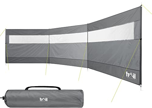 Trail Steel 4 Pole Windbreak with Window, 5m x 1.4m Windbreaker Sun Shelter Privacy Screen for Outdoor Camping Festival Garden with Guy Lines, Pegs and Carry Bag (Grey)