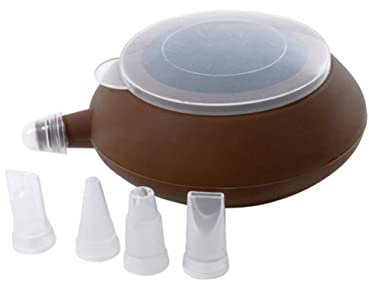 DOITOOL Silicone Pastry Decorating Pen Tea Pot Shape Large Cookie Mould Baking Mold Coffee Color with 4 Nozzles Set for Cake Decorating and Bakery Craft