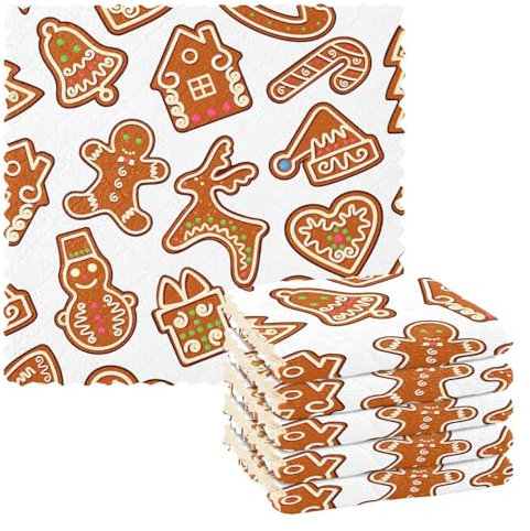 FRODOTGV Geschirrtücher mit Weihnachtsmotiven, Motiv: Schneemann, Zuckerstange, Glocke, saugfähig, Mikrofaser, Trockentuch, Küche, Baumwolle, Frottee-Geschirrtücher