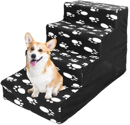 Teksome Katzentreppe | Betttreppe für Hunde 4-stufig - Einfache Installation, Treppen für Kätzchen, Welpen, hohe Betten, Hundeleiter für kleine Tiere und große Katzen
