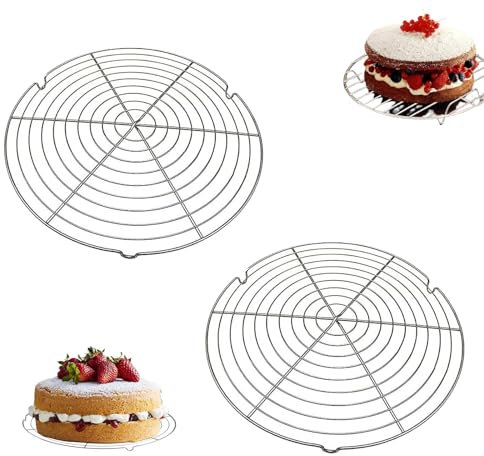 2 Stück Rund Abkühlgitter Edelstahl Kuchengitter Langlebig Backen Auskühlgitter für Kühlen Dämpfen Gleichmäßiges Schnelles Auskühlen, 30cm