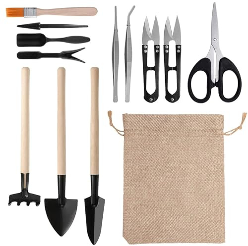 Wedhapy Bonsai Kit Indoor Gardening Kit Garden Tools 13pcs/Set Mini Handheld Sukkulente Werkzeug Kit Professionelle Bonsai -Werkzeuge transplantieren Trimmgartenwerkzeuge für die Pflanzenpflege