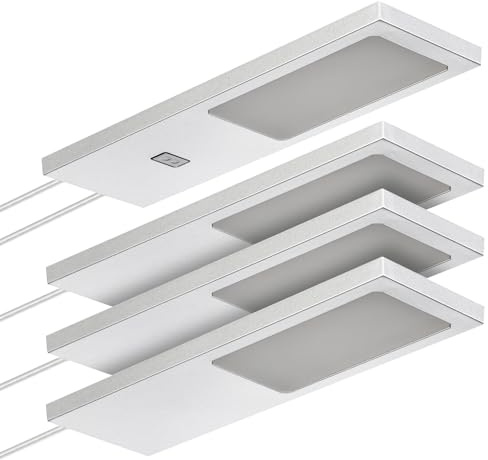 SOTECH 4er Set LED-Möbelleuchte GIULIA II 2700K warmweiß silbergrau | mit/ohne Sensor inkl. Trafo & Verteiler Unterbauleuchte Schrankleuchte Vitrinenbeleuchtung