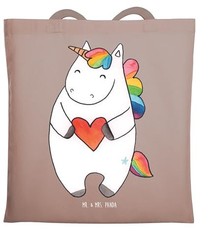 Mr. & Mrs. Panda Umhängetasche Einhorn Herz - Geschenk, Unicorn, Jutebeutel, Tasche, Strandtasche, Bunt, Shopper, Tote Bag, Laptoptasche, Lustig, Einhörner, Witzig