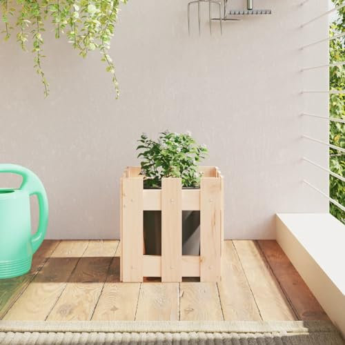 Chaduof Pflanzkübel Lattenzaun-Design 30x30x30 cm Massivholz Kiefer, Pflanzgefäße Außen, Blumentöpfe Garten, Blumenübertopf, Pflanzen Topf Groß - 832442