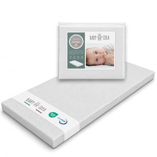Babysanity Materasso Lettino Campeggio Sfoderabile Pieghevole Traspirante a Norma EN16890:2017 Federa100% Cotone Oeko-tex® Interno Certificato Certipur™ 60x120x4 OMAGGIO Borsa da Viaggio(Riga Grigio)