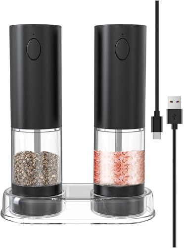 Macinapepe elettrico, ricaricabile, set di macinapepe regolabile, 2 pezzi, con luci a LED