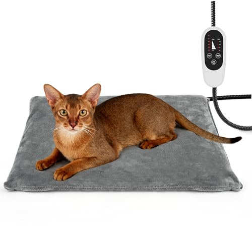 NICREW Tapis Chauffant Chien Chat M 45 x 40cm avec Minuterie Auto Off, Coussin Chauffant Electrique pour Animaux Temperature Reglable avec Cordon Anti Morsure, Gris,55W Max
