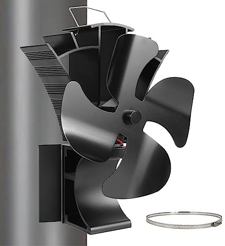 HAWCAFU Kaminventilator Magnetisch, 3-in-1 Ofenventilator Ohne Strom, 4 Blättern Leiser Kamin Ventilator Kaminlüfter für Kaminofen/Kamin/Ofen/Holz/Ofenrohr/Kaminrohr, mit 1 Ersatzring