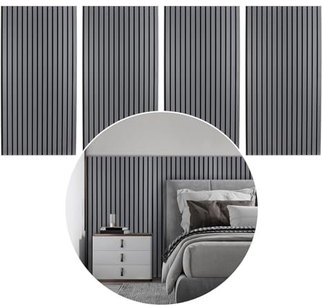 ISOISL Akustikpaneele 2,88㎡ - 4er Set 120x60cm Wandpaneele Holz 3D Wandpaneele Grau Wall Panels Holzpaneele Wand für Flur Wohnzimmer Innenwanddekoration