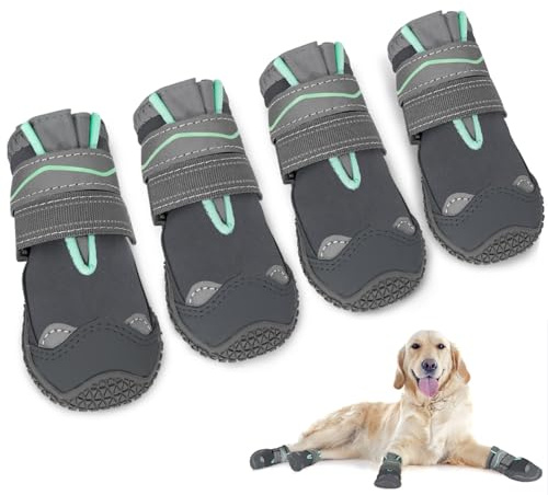 SlowTon Hundeschuhe Pfotenschutz, 4 Stück wasserdichte Hunde Schuhe Outdoor mit Rutschfester Sohle, reflektierendem Klettverschluss Hundestiefel für kleine mittlere große Hunde Winter