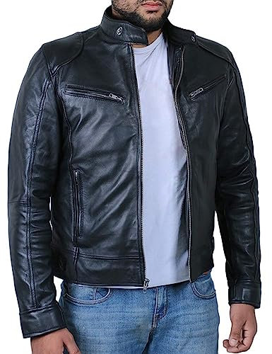 Chaqueta de motociclista de mezclilla para hombre, chaqueta de cuero sintético con cremallera, chaqueta bomber para motocicleta, ajuste delgado, cuello alto, casual, chaqueta de moda para hombre,