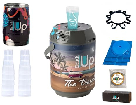 DRINK UP décor Travelers : 10 verres + 1 ceinture porte verres - Tireuse Portative pour toutes boissons y compris pour les fûts Beertender-Bières et cocktails-20h de froid sans électricité