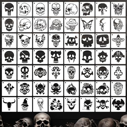 Totenkopf-Schablonen zum Malen, 7,6 cm, wiederverwendbare Schädel-Schablone, Schablone, Malschablonen zum Malen auf Holz, Wand, Karton, Stoffen