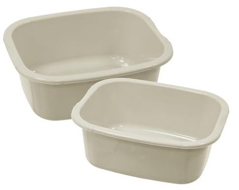 simpa 11L Multi-Purpose Taupe Plastic Rectangular Household Cleaning Bowl for Washing Up, Window Cleaning, Car Valeting and Multi Room Spot Cleaning Tasks - Set of 2 Bowls.