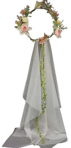 Whakano Boho Girlande Schleier Braut Damen,Kommunion Stirnband,Hochzeitskleid,Kopfschmuck,Kleid Accessoires Schleier für Bräute,für JGA Junggesellinnenabschied Hochzeit Hen Party,Wassermelonenrot