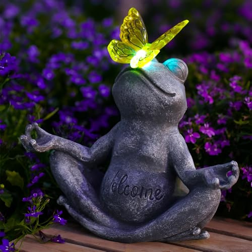 Tuzsocr Elefanten Deko mit Solarlampen, Yoga Elefant Gartendekoration, Meditation Elefantenstatue LED Lichter, Sitzen im Freien Frosch Figur Lichter, Wetterfest,für Rasen,Geschenke für Frauen (Stil 2)