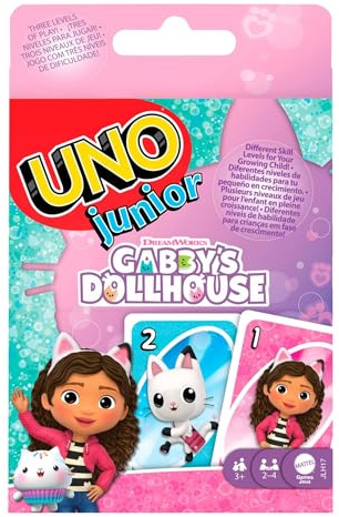 Mattel Games UNO Junior La casa de muñecas de Gabby, juego de cartas para fiestas infantiles, noches en familia, vacaciones y viajes, JLH17