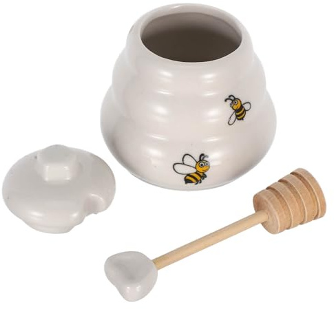 ULTECHNOVO Keramik Honigtopf Salzschale mit Bienenmotiv Mehrzweck Gewürzbehälter für Küche und Hochzeit Stabiles Serviergeschirr mit Deckel