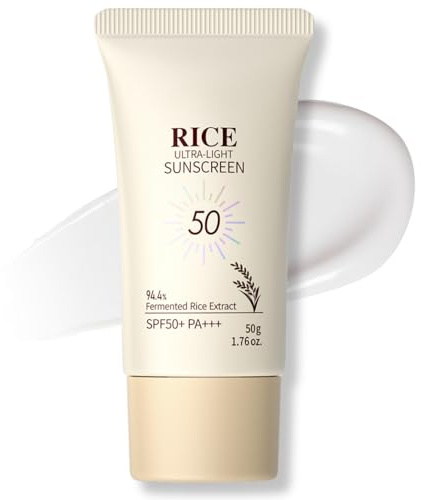 Rice Sunscreen With Probiotics,SPF 50 Face Moisturiser, Korean Rice Ultra-Light Sunscreen For Face&Body,SPF Face Cream With UVA&UVB Protection For Protects&Brightens Skin,Dry Sensitive Skin,Non-Greasy