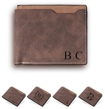 Jovivi Personalisiert Leder Geldbörse mit Namen Initialen Text Gravur Herren Geldbeute Portmonee Personalisierte Geschenke für Männer Papa Ehemann Freund Bruder Vater