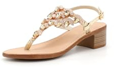 QUEEN HELENA Sandali Gioiello Infradito con Tacco Basso con Strass Eleganti Donna Y6024 (Oro, Sistema Taglie Calzature EU, Adulto, Donna, Numero, Media, 38)