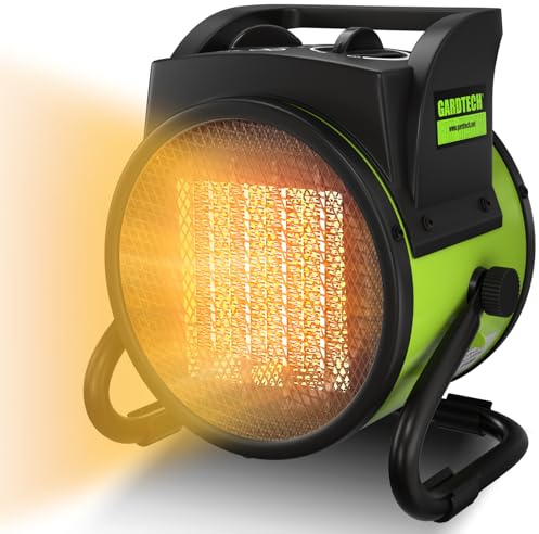 GARDTECH Stufa Elettrica Basso Consumo con PTC 2000 W, Stufetta Elettrica, Cannone Aria Calda con Protezione Antiribaltamento e Protezione dal Surriscaldamento