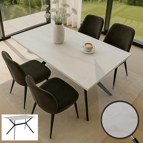 Mendler Esszimmertisch HWC-O58 Marmor-Optik 120cm Metall - weiß | Esstisch, Sinterstein