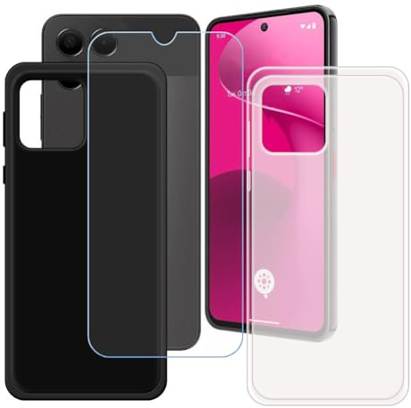 GYDQQKJ Funda para T-Mobile Phone 3 Pro + Vidrio Protector de Pantalla Cristal Templado Film, 2-Pack Translúcido + Negro Suave TPU Silicona Cover Carcasa Caso Case para (6.78)