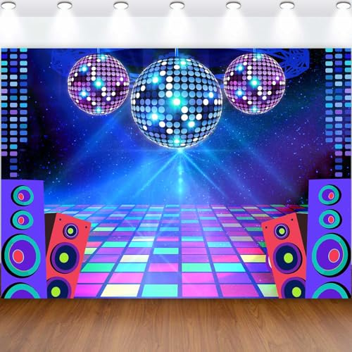 Sensfun Disco Party Backdrop Retro 70s 80s 90s Theme Discos Ball Stage Dance Background Disco Party Decorations Neon Glow Party Banner Music Dance Backdrop for Birthday Prom Photo Studio Props 7x5ft