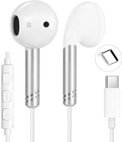 yobola Cuffie con Filo USB-C per iPhone, Auricolari In-Ear Tipo C Cuffiette | per Samsung Huawei Smartphone Android Tablet Laptop Sports, Controllo Chiamate/Volume/Musica, Stereo HiFi Pro, Comodo, Bianco