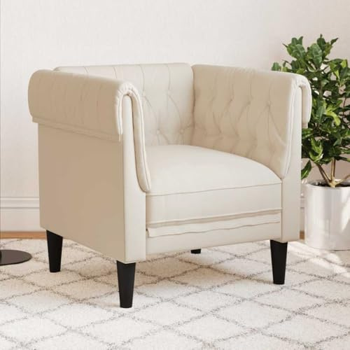 SooIarix Poltrona Chesterfield in lino, rivestimento in fibra naturale, 78,5 x 74,5 x 74,5 cm, max 110 kg, per soggiorno, ufficio e lounge