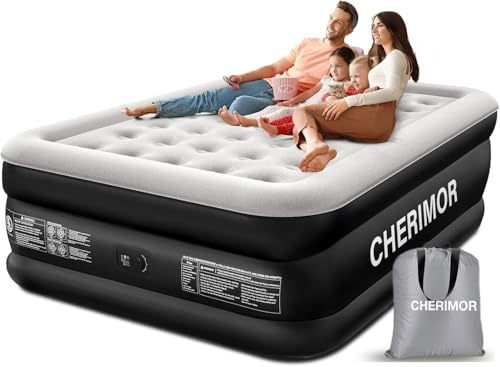 CHERIMOR Luftmatratze Selbstaufblasend, 203x152x46CM Luftbett 2 Personen Aufblasbare Matratze & Tragetasche,Tragfähigkeit 360KG, 3-Minütiges Aufblasen für Zuhause & Camping-BLA