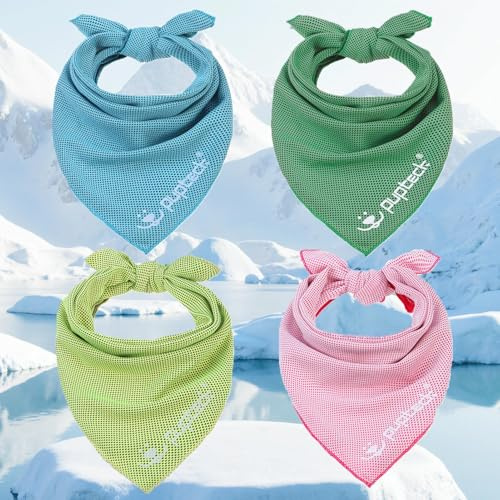 PUPTECK Dog Cooling Bandana for Hot Summer, 4 Pack Pet Scarf Instant Cooling Towels, Ice Neck Cooler Wraps for Small Medium Large Dogs Cats, S