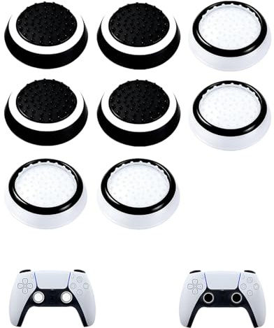 UEAVOID Tapas de Joystick de Silicona 8 Piezas (4X Negro, 4X Blanco) | Antideslizante para Mandos PS5 PS4 PS3: Agarre Superior, Precisión y Protección contra Desgaste