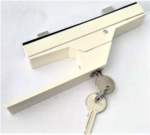 Generico Cariglione Maniglia Cremonese con Serratura a Cilindro, Avorio, Interasse 128mm, Cassa 145x22x18mm, 2 Chiavi Incluse