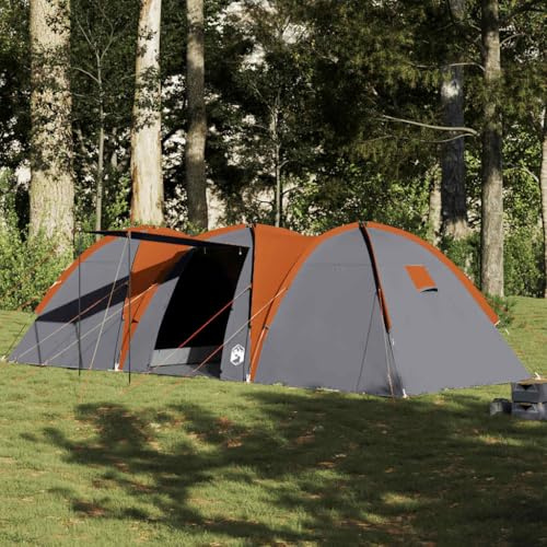 Ordellia Kupoltält, familjetält, 8 personer, grå, orange, vattentätt med e-anslutning och soltak, lätt campingtält med myggnät, vindtätt, kompakt för utomhus, vandring, festival, strand, resor