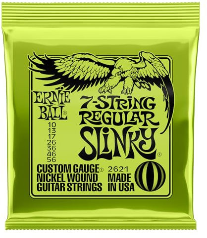 Ernie Ball Regular Slinky E-Gitarrensaiten, für 7-Saiter, Nickelwicklung, Stärke 10–56