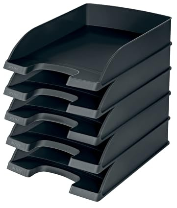 LEITZ 52270295 Plus Standard, Vaschetta Porta Corrispondenza, Formato A4, Colore Nero, Confezione da 5 pezzi
