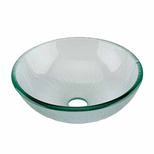 Renovators Supply Glass Countertop Vessel Sink - Round Bathroom Wash Basin - Tempered Vanity Bowl With Sink Drain - Modern Lavatory Bowls for Small Spaces - Shatter-Resistant - Clear