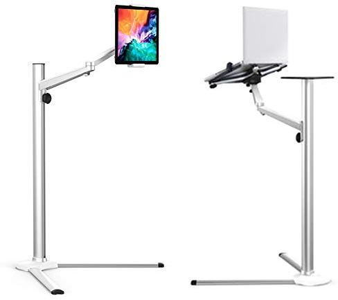 Universal Aluminium Laptop Tablet Multi Function Floor Stand Tilt Swivel Single Arm Support Holder
